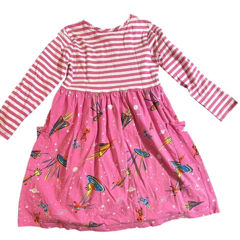 Hanna Andersson Pink Stripe/ Space Print Stripe Velour Dresses
